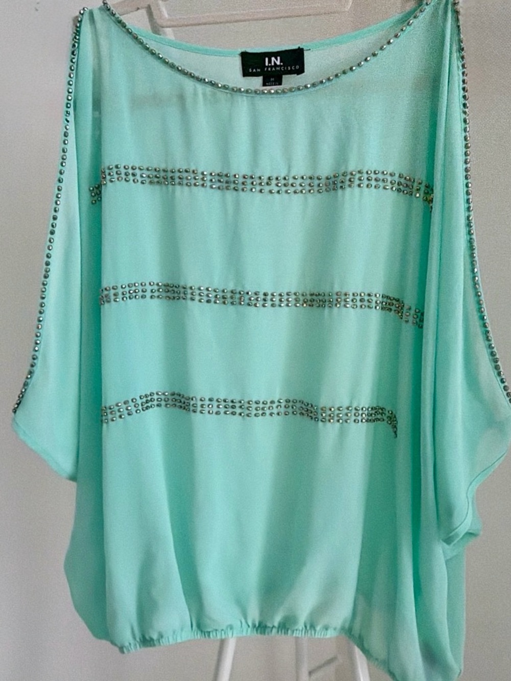 I.N. San Francisco Mint Green Studded Sheer Tunic